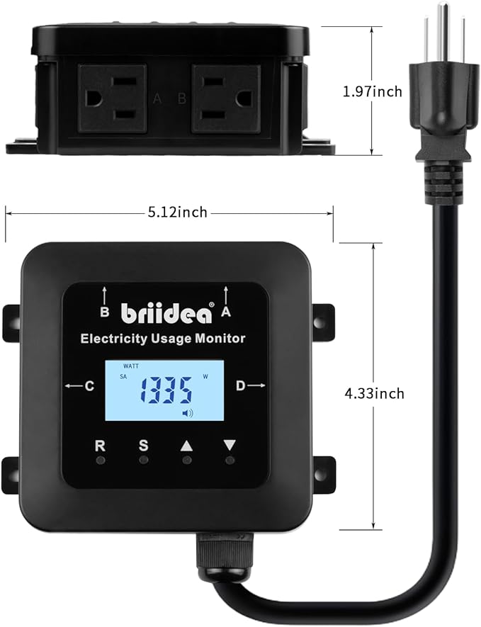briidea Electricity Usage Monitor, 4-Outlet Power Consumption Watt Voltage Amp