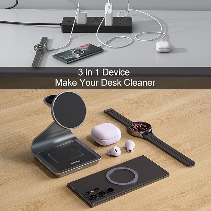 Bonola Wireless Charger for Samsung: Magnetic 3 in 1 Wireless Charging Station