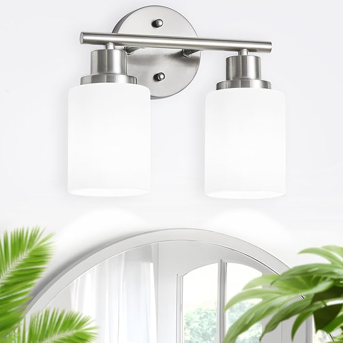 Guliaofo 2-Light Vanity Lights, Brushed Nickel Bathroom Light Fixture