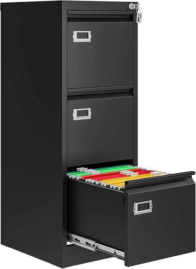 3 Drawer File Cabinet with Lock, Metal Filing Cabinets