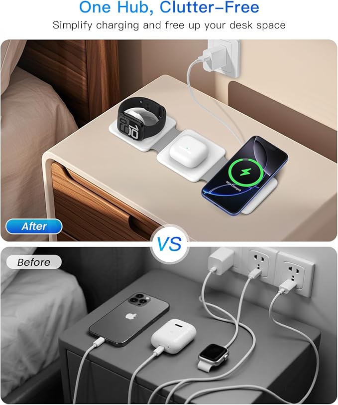 Charging Station for Apple Multiple Devices - 3 in 1 Foldable Magnetic Wireless