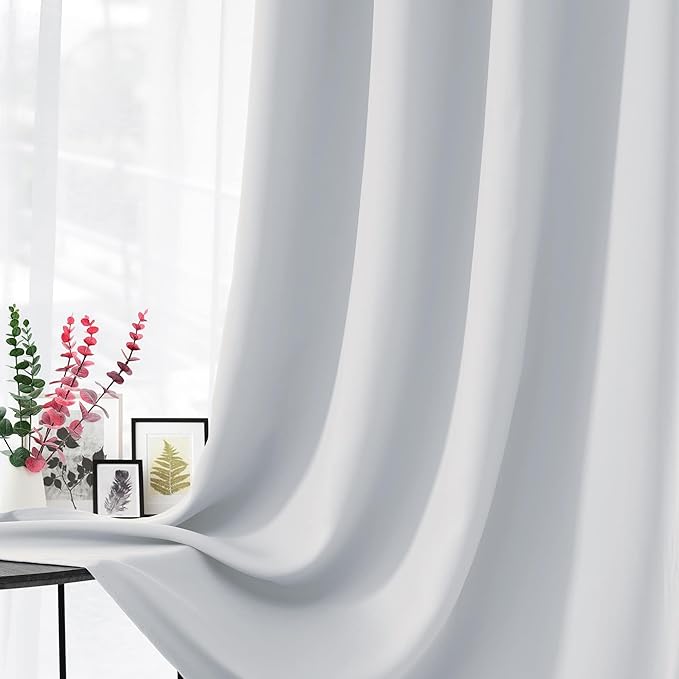 CUCRAF Grayish White Blackout Curtains 84 inch Length, Thermal Insulated Room (Set of 2)