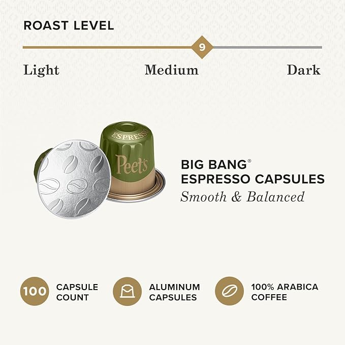 Peet's Coffee, Medium Roast Espresso Capsules, Compatible (100 Count)