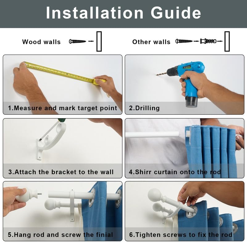 matte white double curtain rod 48 to 84 on a desk or shelf