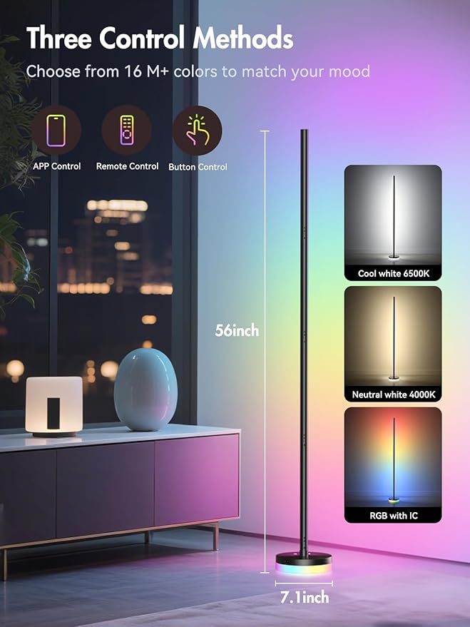 OIYN Corner Floor Lamp, RGBICW LED Corner Lamp