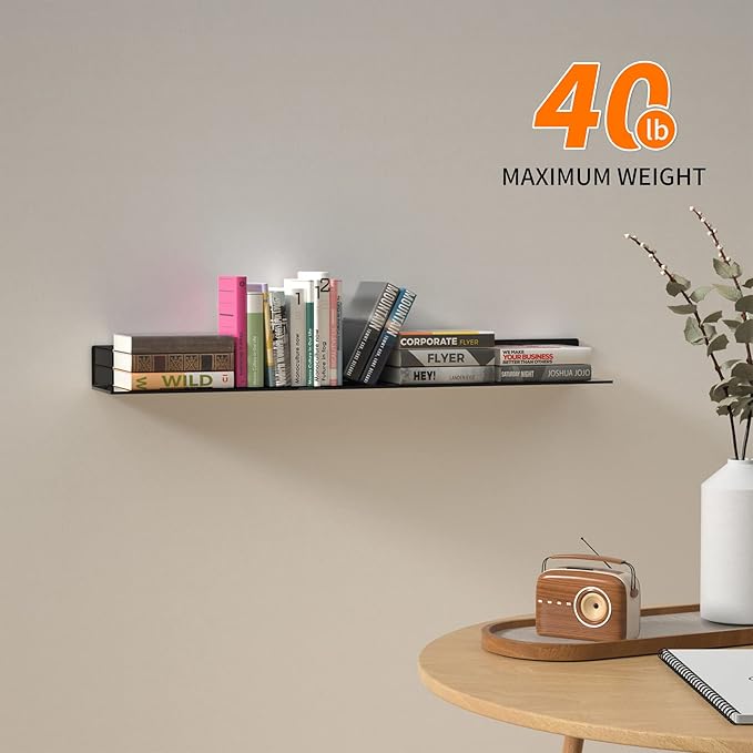 36 Inches Acrylic Long Wall Shelf Set of 2, Floating Shelf