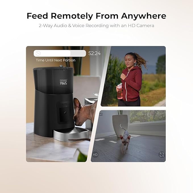 Penthouse Paws Smart HD Automatic Pet Feeder, 6L Dry Food Capacity, 1080p Camera