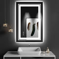 Snowdool 23x35 LED Bathroom Mirror with Front and Backlight, Dimmable Lighted Bathroom Vanity Mirror with Anti-Fog, Memory Function,Tempered Glass(Horizontal/Vertical) | Front and Backlit, Dimmable, Anti-Fog, Tempered Glass