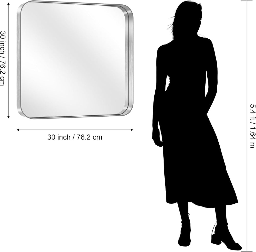 CIRCUMI Silver Bathroom Mirror, 30"x30" Rectangular Mirror for Vanity