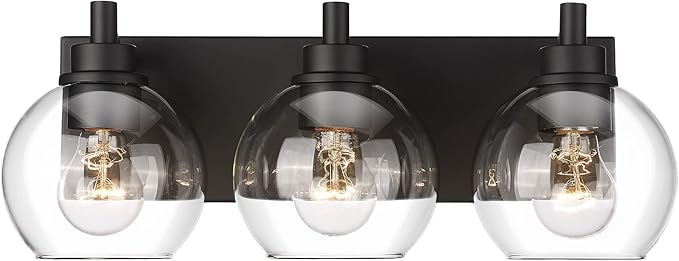METWET Bathroom Light Fixtures, 3-Light Matte Black Vanity Light, Modern Wall
