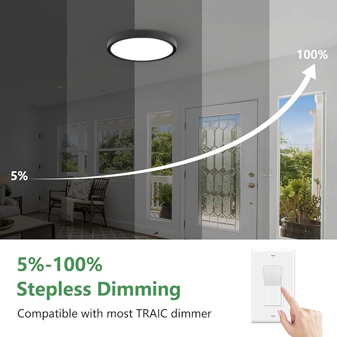15.8 Inch Dimmable LED Flush Mount Ceiling Light, 3000K/3700K/4000K/5000K/6000K (4PK)
