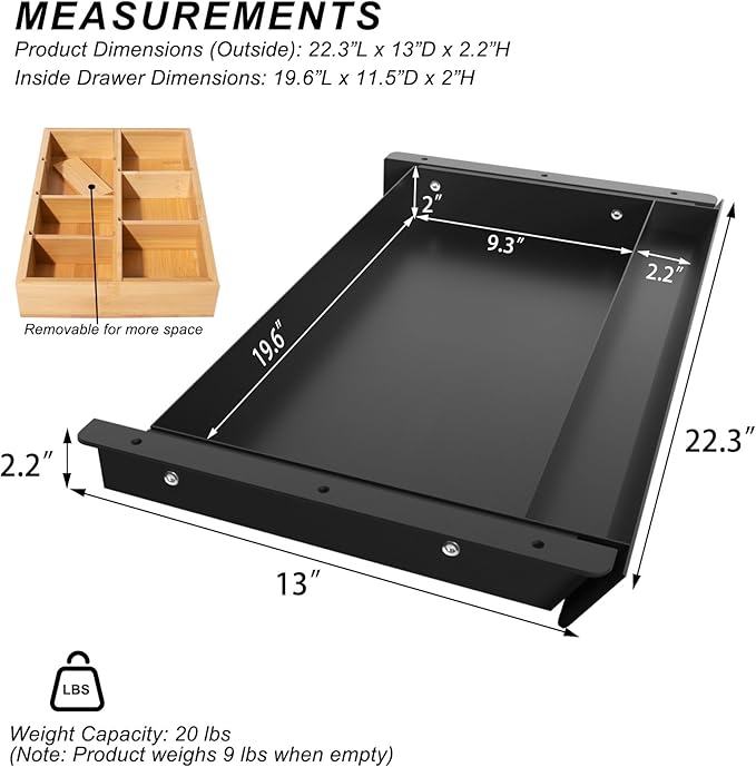 Large Under Desk Mounted Sliding Drawer