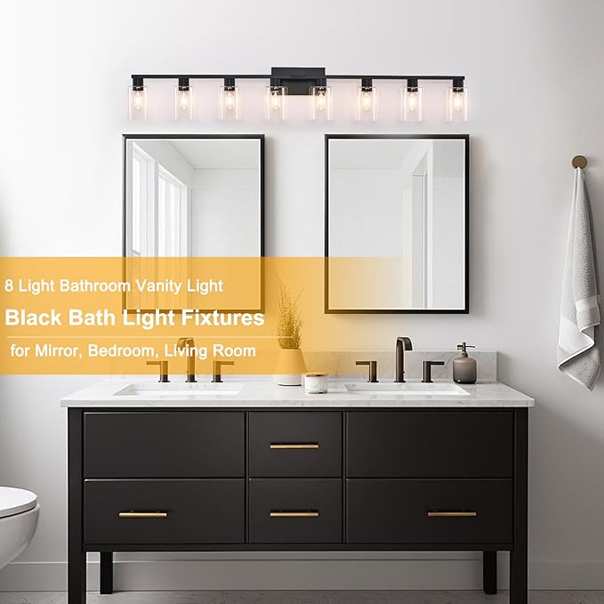 SOPEAS 8-Light Black Vanity Light Fixtures, Vanity Lights Clear Glass ShadeRust