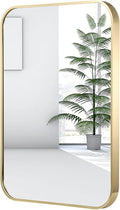 22x30 Inch Gold Bathroom Mirror, Brushed Gold Metal Framed Rectangular Mirror