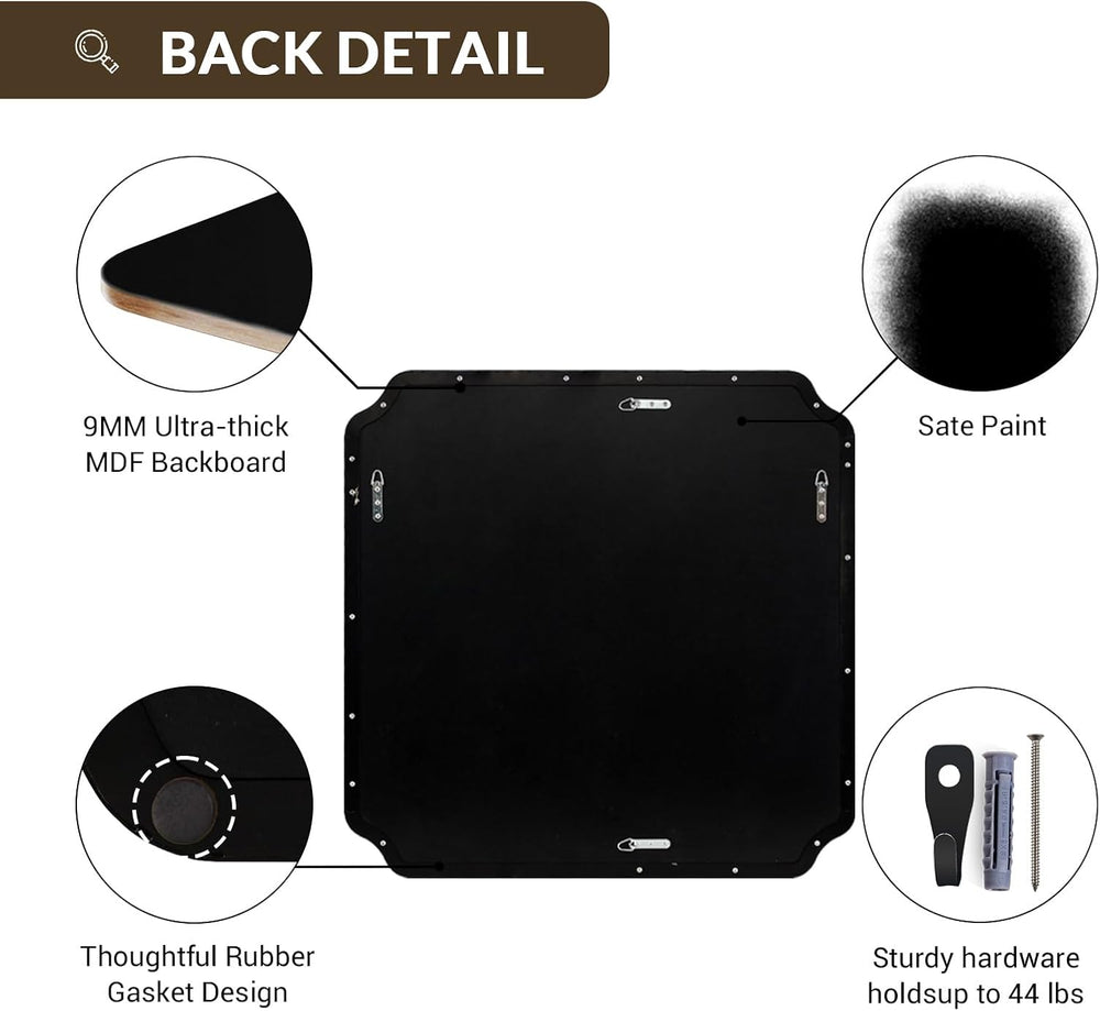 ANDY STAR 24x24 Inch Square Mirror, Matte Black Vanity Mirror, Modern Scallop...