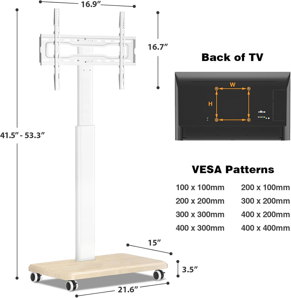 TVON Rolling TV Stand for 32-70 Inch TVs，Elegant Floor TV Stand with Wheels