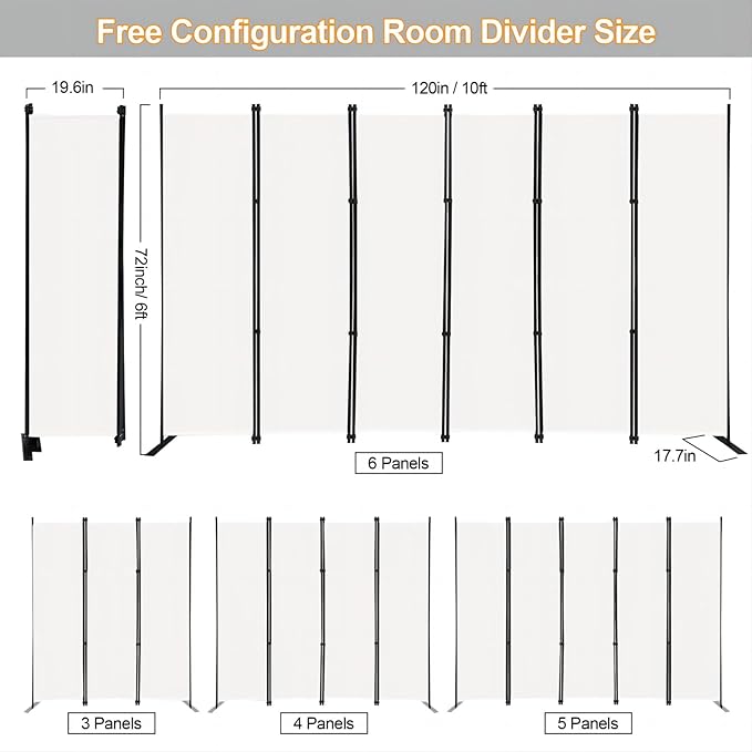 MAYOLIAH 6 Panel Folding Privacy Screen 9ft Wide, 6ft Tall Partition Room