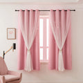 Girls Curtains for Living Room Bedroom Curtain Double Layer Blackout Curtains 63 Inch Length Star Cutout Pink Curtain Window Drapes for Nursery (Pink, 42W x 63L,2 Panels)