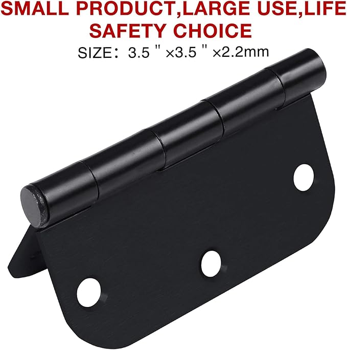 Rounded Door Hinges 3-1/2" x 3.5 Inch, 5/8 Radius, Matte Black 3 ½" 36 Pack No