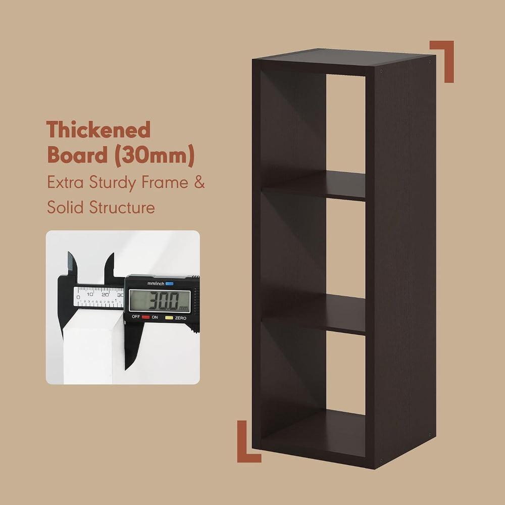 Furinno Cubicle Record Player Stand, 3-Cube Record Storage, Dark Oak