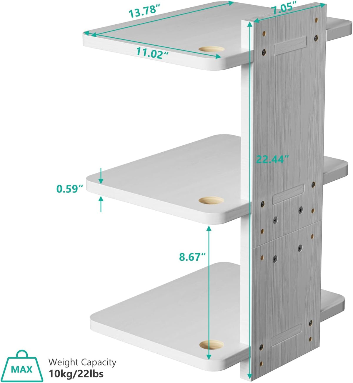 WALI Floating TV Shelf, 3 Tier Projector Shelf for DVD Players, Routers, Game Consoles, Cable Boxes, Living Room Decor Accessories, Wall Mount Shelves Holds Up to 22lbs (CS303NW), 3-Shelf, White