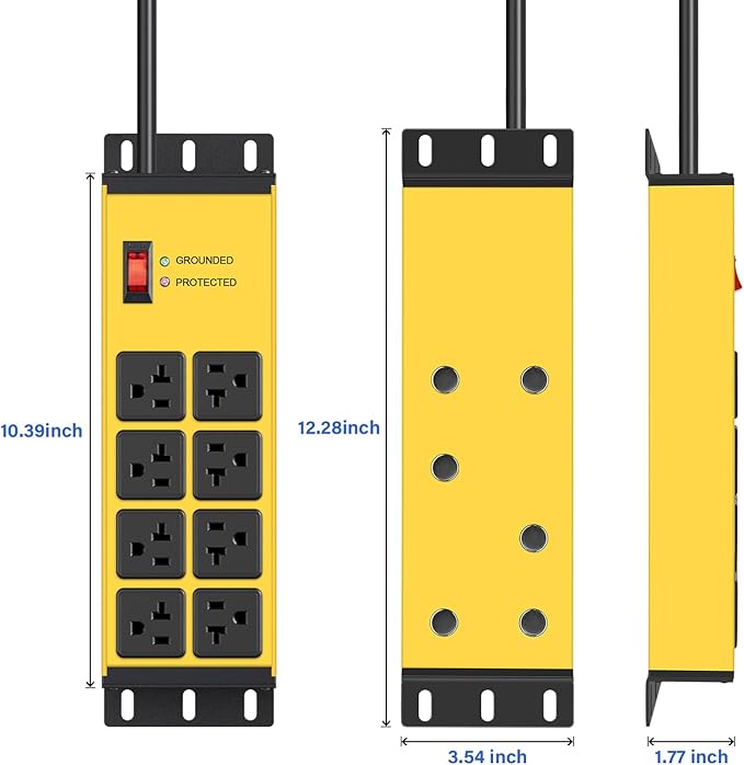 CCCEI Magnetic Heavy Duty Power Strip Surge Protector 20Amp, 12 Gauge High Amp