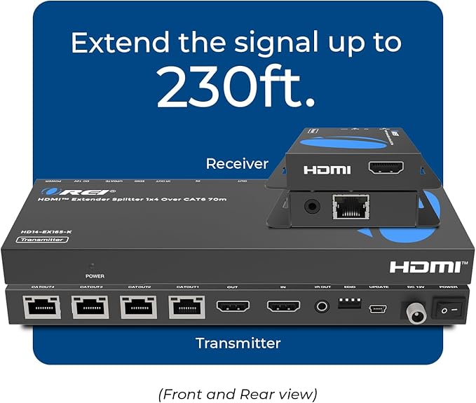 OREI 4K 1x4 HDMI Extender Splitter Over CAT6/7 Ethernet Cable Up to 4K@30Hz