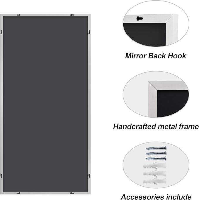 Silver Bathroom Mirror for Wall, 30x60 Inch Rectangle Mirrors