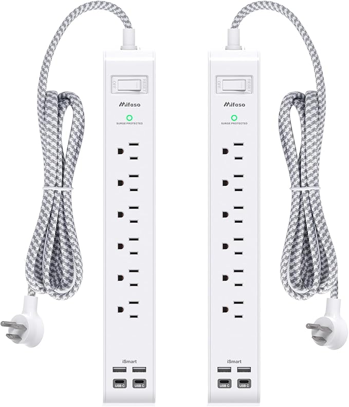 2 Pack Power Strip, 12FT Long Extension Cord, Surge Protector