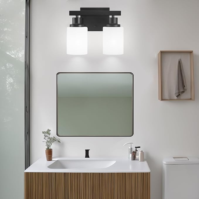 DIKAIDA Bathroom Light Fixtures Over Mirror, 2-Light Modern Matte Black Vanity