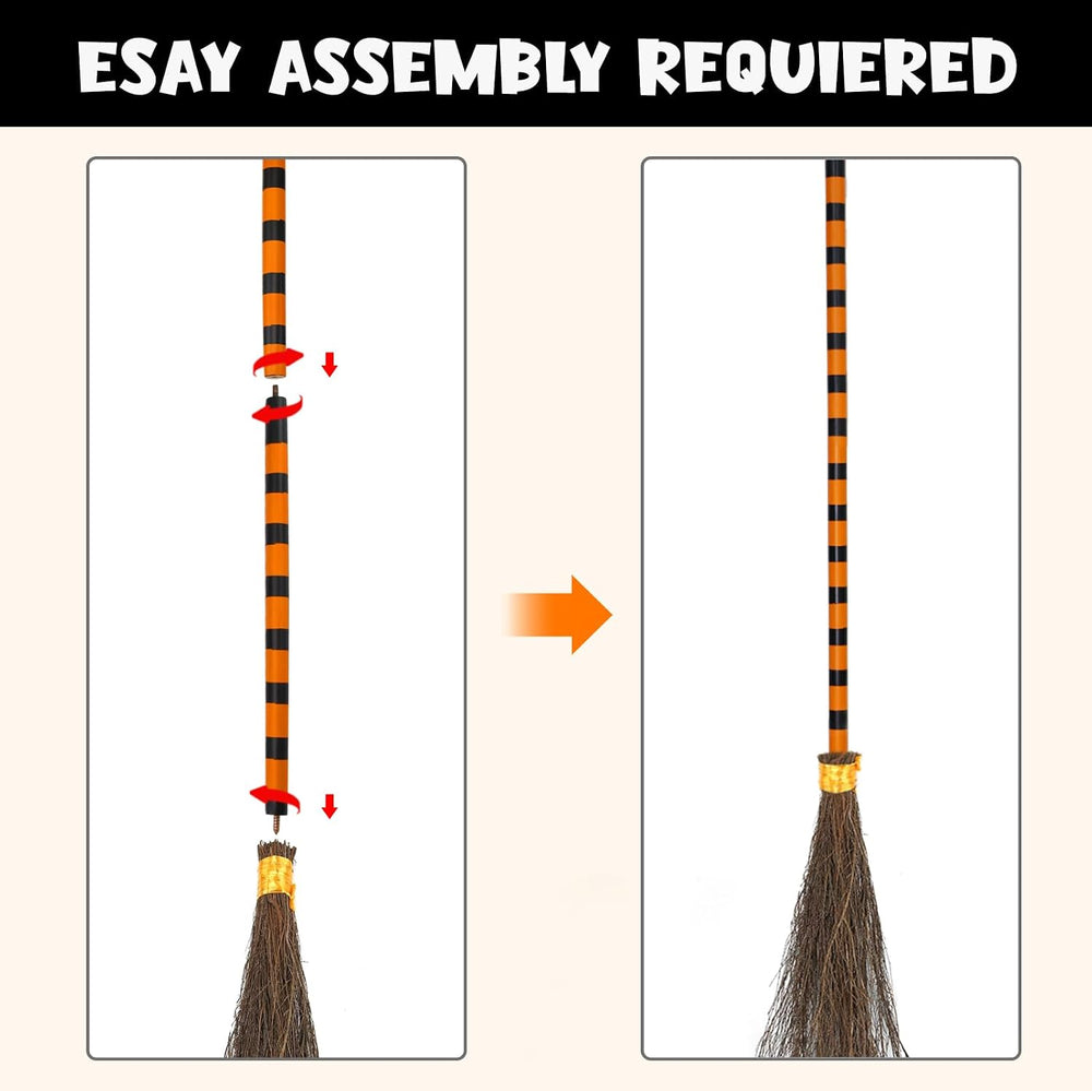 Halloween Decorations - Broom Parking Sign with 3 Wooden Witches Brooms