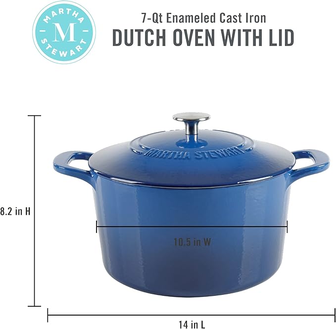 MARTHA STEWART Gatwick 7-Quart Enamel Cast Iron Dutch Oven Pot