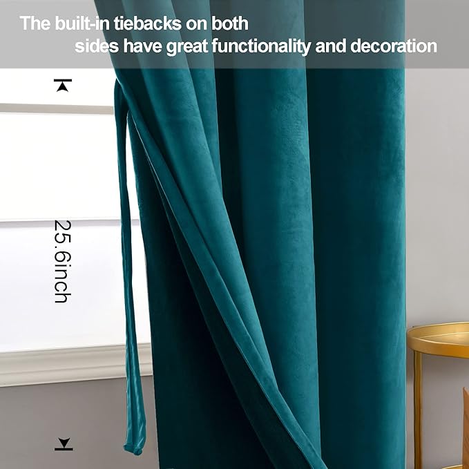 JIUZHEN Teal Velvet Curtains 72 inches Blackout Curtains (Set of 2)