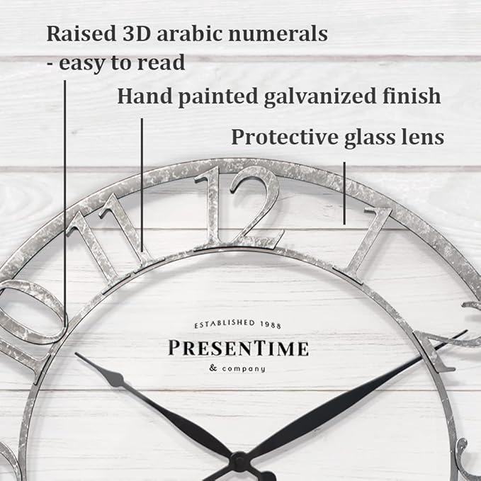 Presentime & Co 21" Farmhouse Series Wall Clock, Shiplap Style, Raised 3D