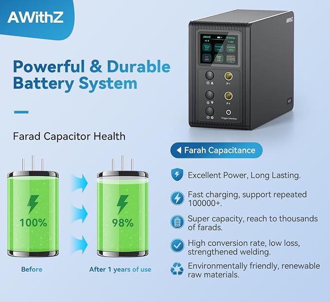 Battery Spot Welder, AWithZ 29.2 KW Capacitor Spot Welder, 2-in-1 Automatic &