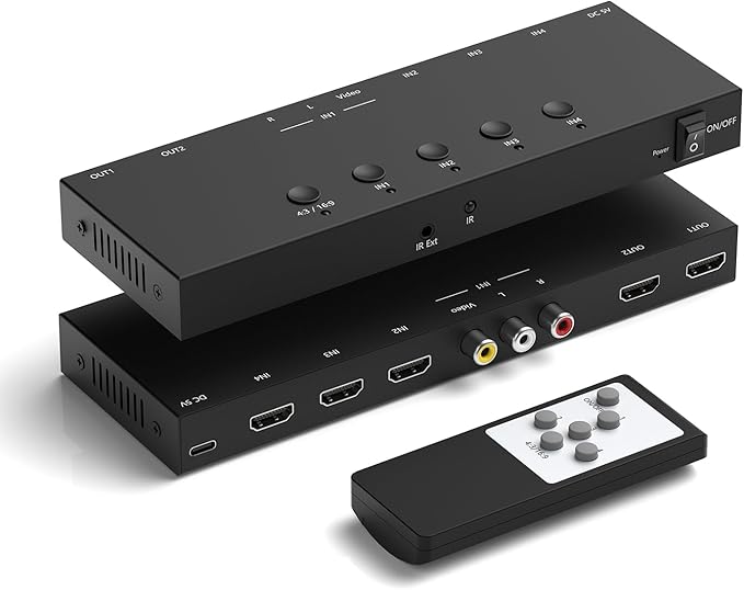 Dingsun 3 Way HDMI 2.0+ RCA to 2 Way HDMI Converter