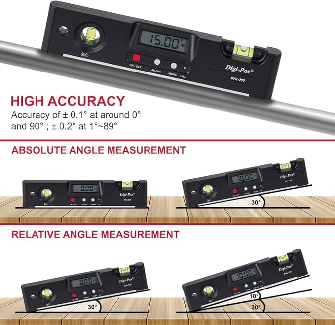 Digi-Pas DWL200 Electronic Torpedo Level, Protractor, Angle Gauge, Angle Finder