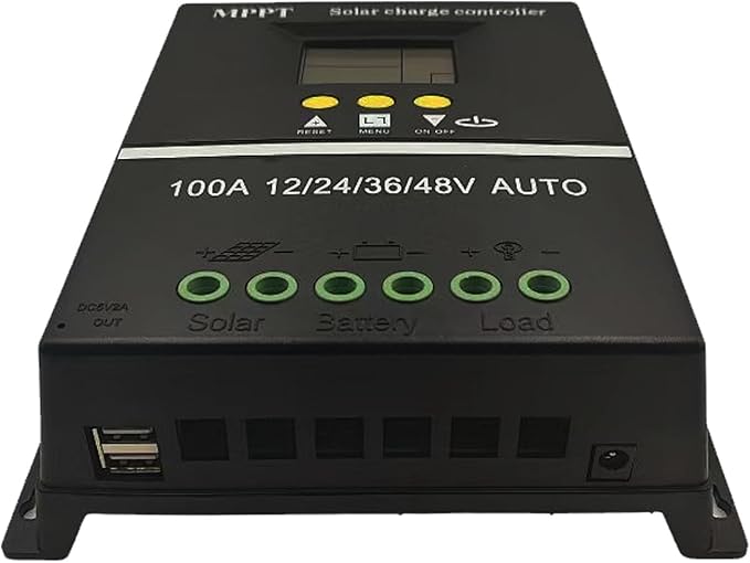 Saooer 100A MPPT Solar Charge Controller, 12/24/36/48V, LCD Display, Dual USB