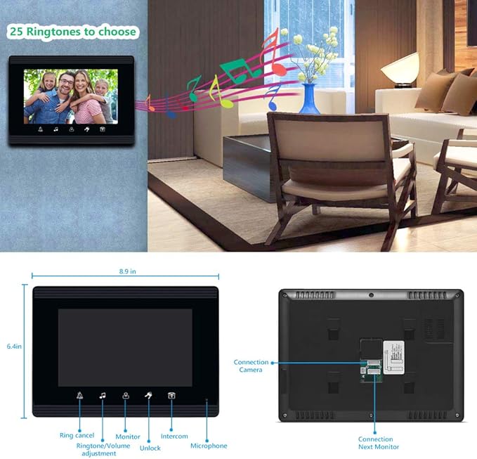 AMOCAM Video Intercom System, 7 Inches Monitor Wired Video Door Phone Doorbell