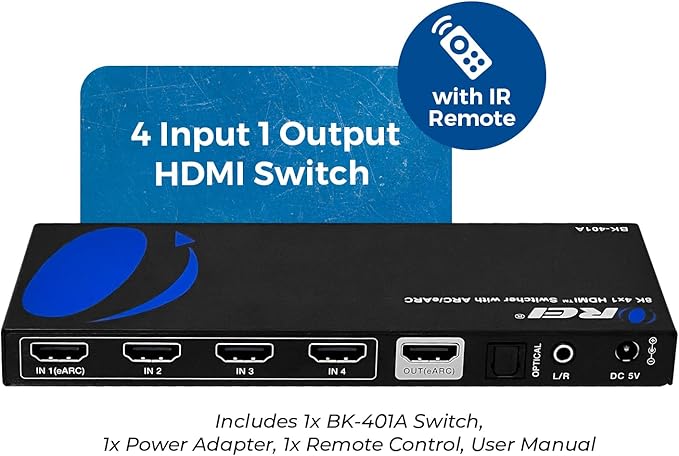 OREI 8K eARC HDMI 2.1 Switch 4x1, Switcher