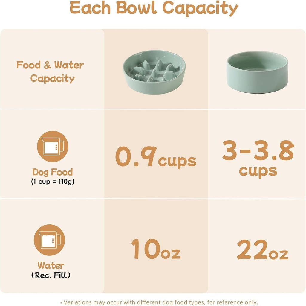 ceramic 0.9 cup raised slow feeder dog bowl, side view