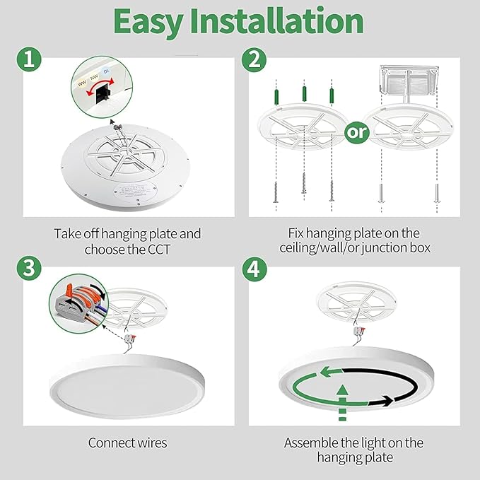 4PK 15.8 Inch LED Flush Mount Ceiling Light, 3000K/4000K/6000K CCT Selectable