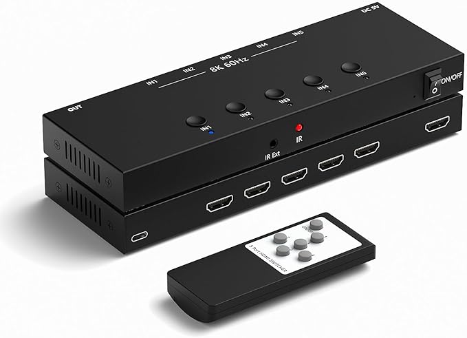 Y.D.F 8K@60Hz HDMI Switcher 5 in 1 Out Aluminum Support 4K@120Hz HDR10+ HDCP