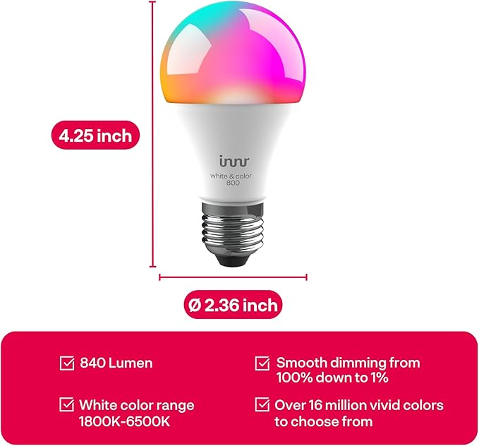 innr Zigbee A19 Smart Bulb, Works (4-Pack)
