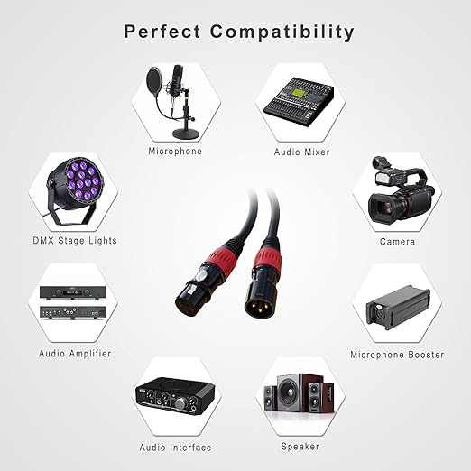 AuxLink XLR Cables 50ft 6Pack, Microphone Cable, Balanced XLR Male to Female