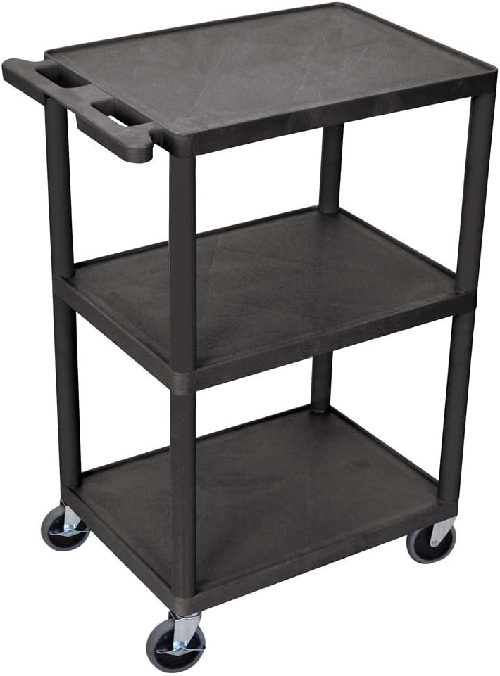 Luxor Multipurpose Three Shelves Structural Foam Plastic Storage Utility Cart - Black
