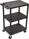 Luxor Multipurpose Three Shelves Structural Foam Plastic Storage Utility Cart - Black