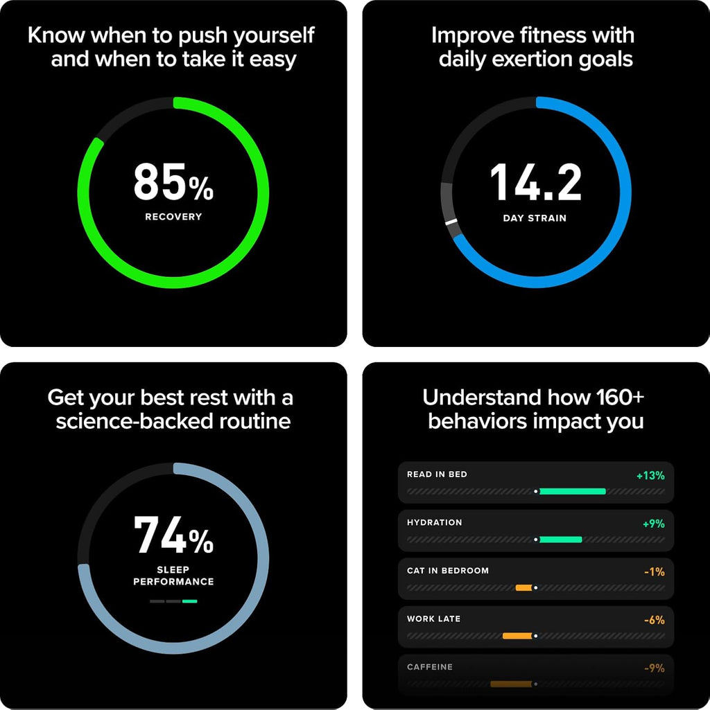 whoop 5.0/mg activity tracker - 12 month membership shown in use