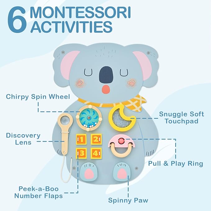 Monläurd® Wooden Koala Sensory Wall Toy, Busy Board