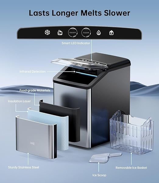 Ice Maker Nugget Countertop 40LBS Pebble Ice Machine, Quick Ice Making